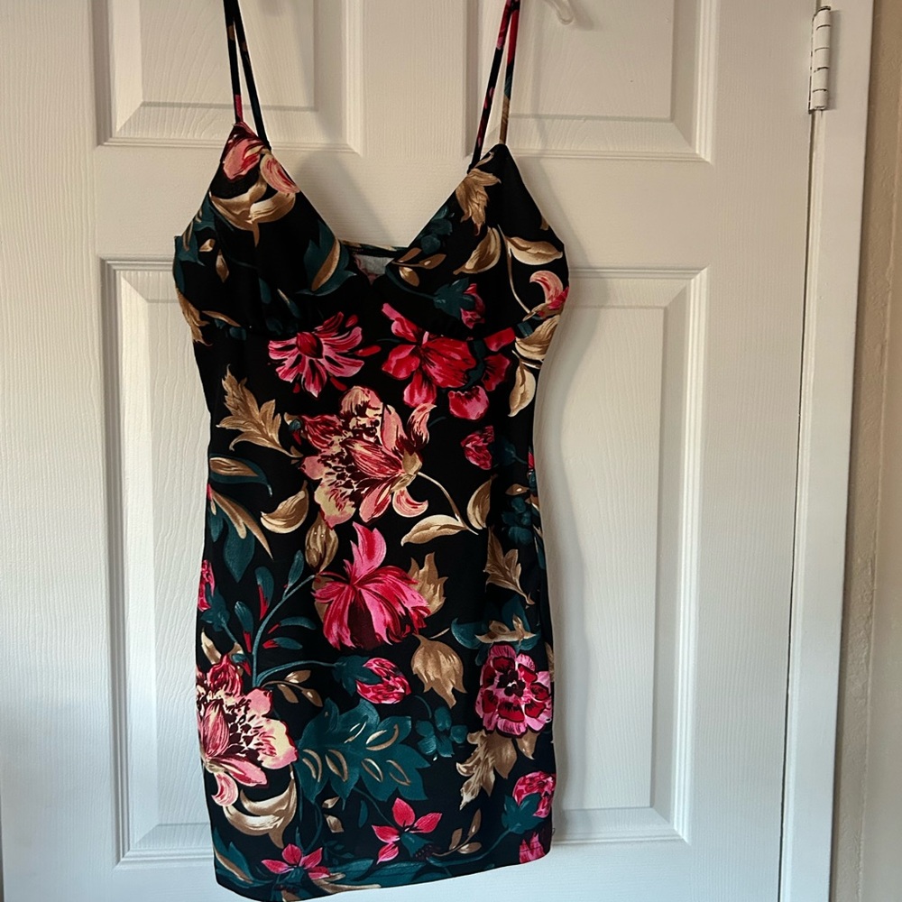 SHEIN Black and Pink Floral Mini Dress